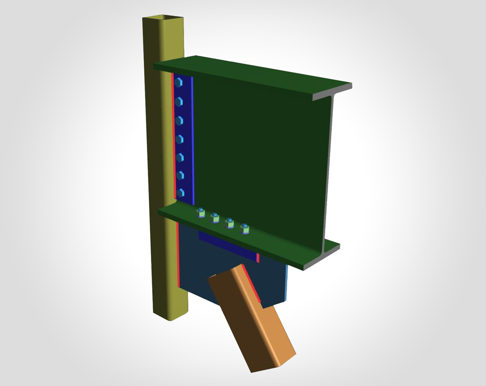 Steel connection design 3D model with bolted connection detail