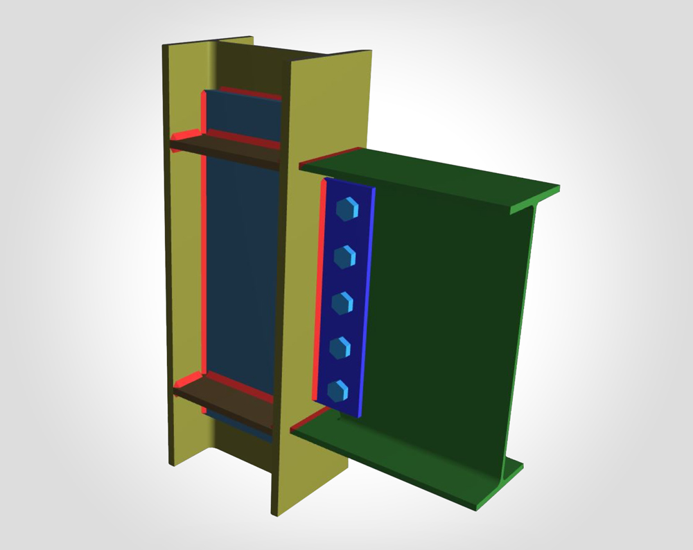 Steel connection 3D model with gusset plate detail