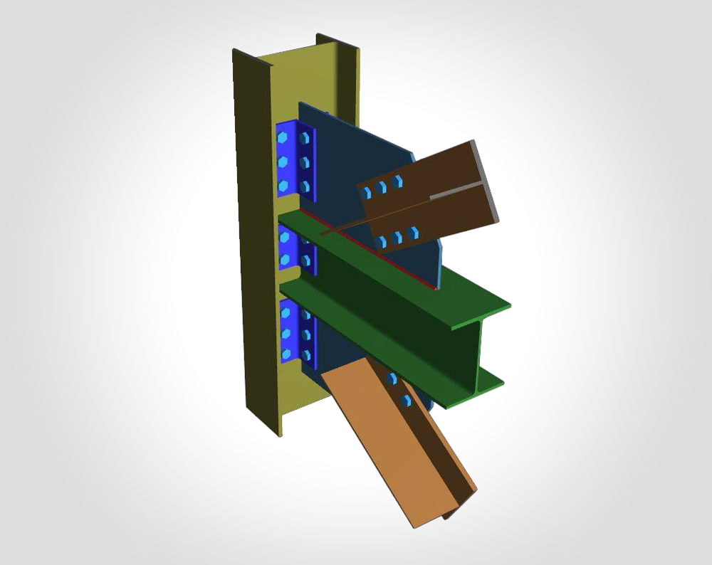 Steel connection 3D model with moment connection detail