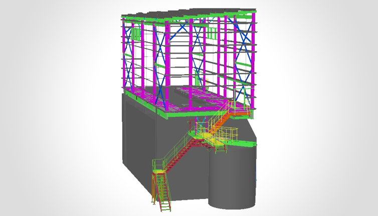 Filter press plant BIM model with steel frame structure