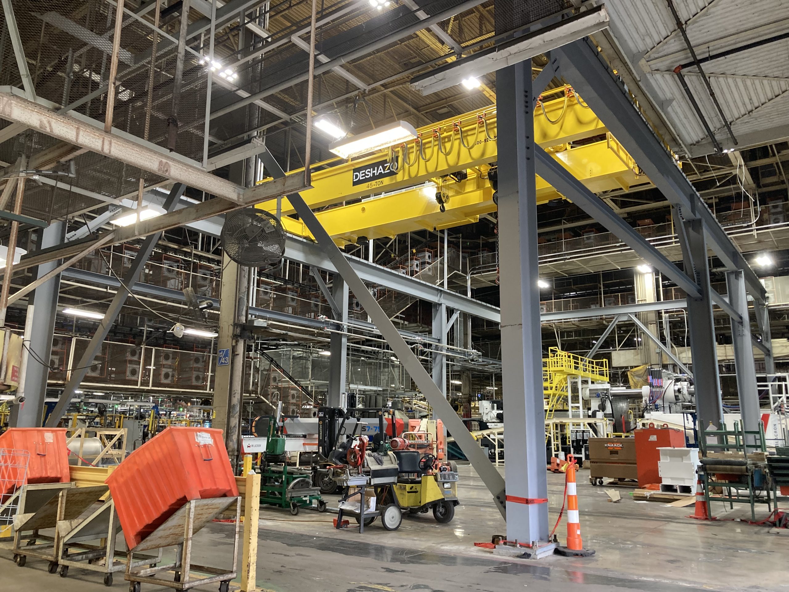 Industrial crane support steel structure with 45-ton overhead crane