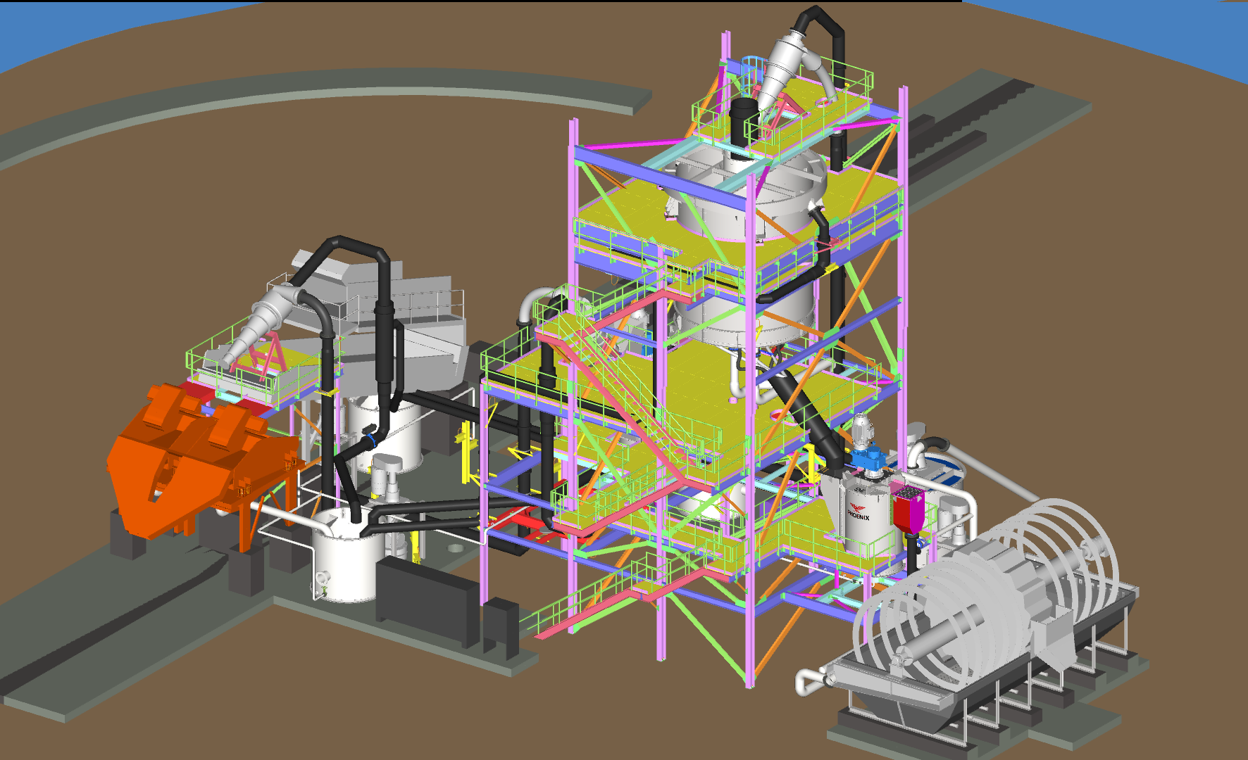 Industrial equipment support structure rendering